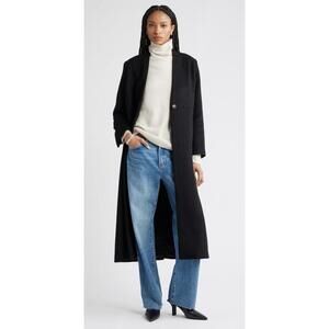 New Nordstrom One-Button Long Wool Coat In Black Size L $299